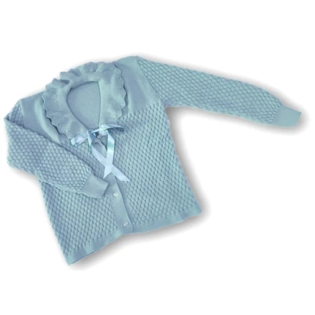 Button-front wool blend bed jacket with satin bow