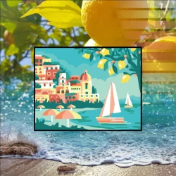 Needlepoint kit seascape with sailboats and lemons