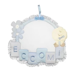 Light blue "Eccomi" newborn bow rosette with Aida cloth for embroidery - FC040 Modidea