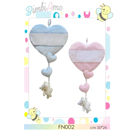 Padded birth rosette with heart and bear motif, with Aida cloth for embroidery - FN002 Modidea