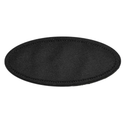Oval iron-on embroidered patch in black or blue