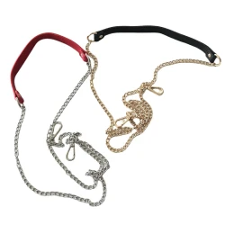 Gold chain bag strap handle with faux leather shoulder section