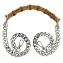 Shoulder strap handle in genuine natural bamboo and 60 cm silver chain on each side - MA121 Mas