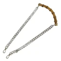 Shoulder strap handle in genuine natural bamboo and 60 cm silver chain on each side - MA121 Mas