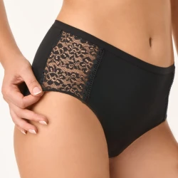 Slip MIDI con inserto in pizzo fianco medio in cotone organico nero - Golden Lady underwear