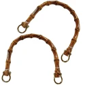 Small semi-circular bag handles in natural bamboo with gold ring