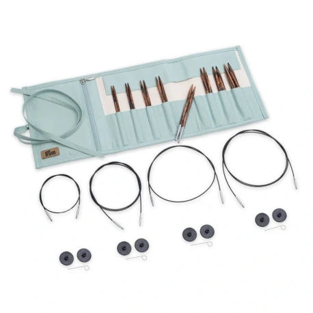 Set of wooden circular knitting needles with interchangeable tips ranging from 3.50 to 8.00 and wire - 223802 Prym