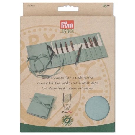 Set of wooden circular knitting needles with interchangeable tips ranging from 3.50 to 8.00 and wire - 223802 Prym