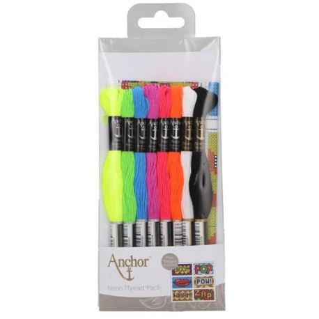 Anchor Neon filato da ricamo fluo set da 8 matassine per punto croce moderno