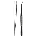 Steel sewing tweezers with twisted tip for precision work in thread retrieval
