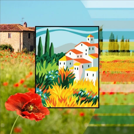 Tuscan hills landscape half-stitch kit - complete set with needle and threads - 3383K Collection D'Art!