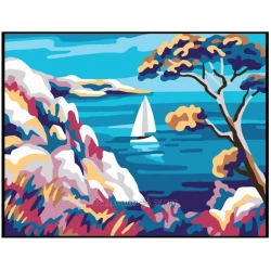 Mediterranean landscape half-stitch kit with pine tree - complete set with needle and threads - 3378K Collection D'Art
