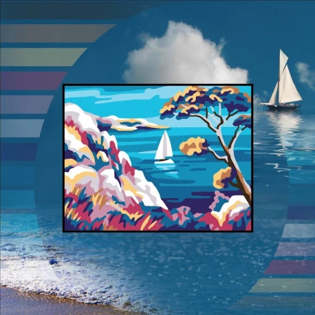 Kit Mezzopunto paesaggio mediterraneo con pino - set completo di ago e fili - 3378K Collection D'Art