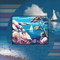 Kit Mezzopunto paesaggio mediterraneo con pino - set completo di ago e fili - 3378K Collection D'Art