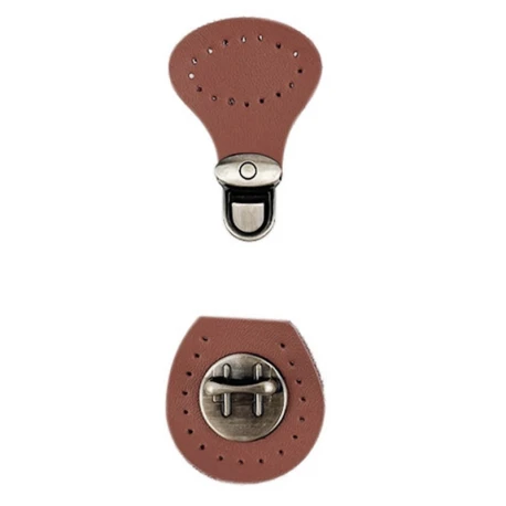 Ready-to-sew round faux leather folder closure in rust colour