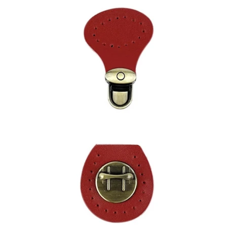 Round ready-to-sew faux leather folder closure in red colour