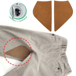 Heat-activated suede reinforcements for trousers