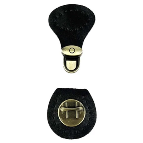 Ready-to-sew round faux leather folder closure in black