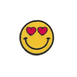 Smiley face, emoticon, heart-eyed emoji small iron-on patch - Modidea