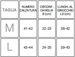 tabella taglie calzino Repomen